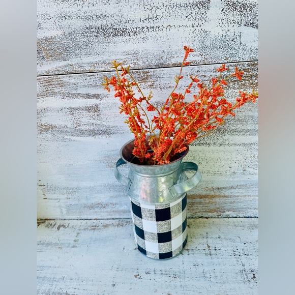 *Black & White Buffalo Check Milk Can, Small 8” - Picture 8 of 13